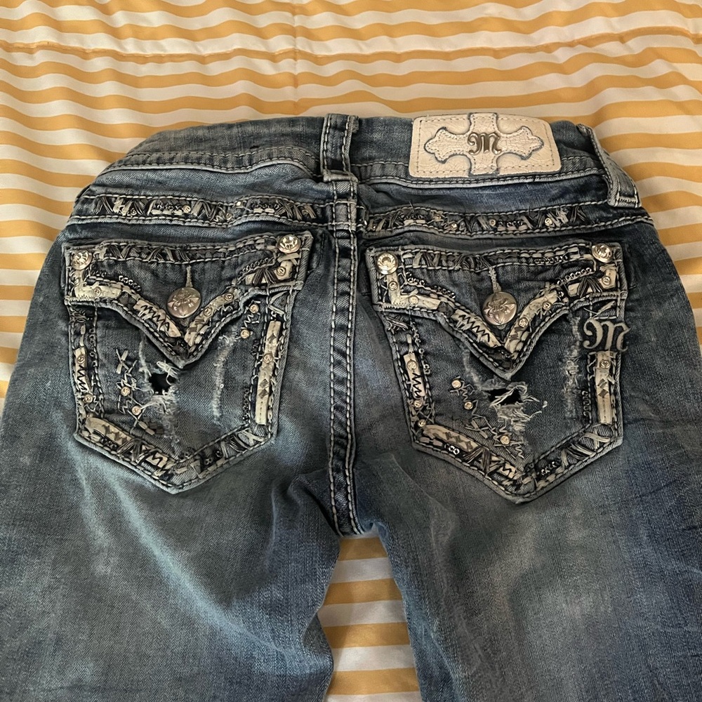 Miss Me Blue Boot Cut Jeans with Embellished Design